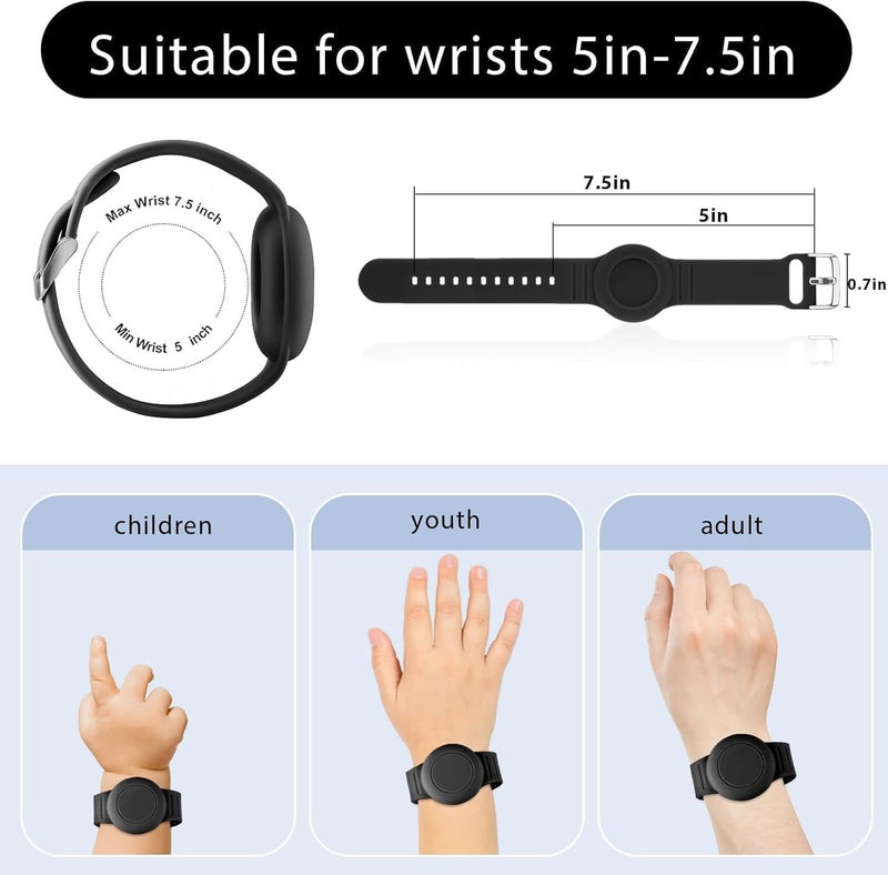 Foweroty for AirTag Bracelet for Kids, Waterproof Cute Print for Air tag Holder for Kids with Soft Silicone Full Coverage Anti-Lost Hidden for Airtag Wristband Accessories for Child, Pink/Black - Image 3